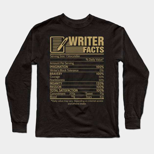 Writer Facts Storyteller Nutrition Information Long Sleeve T-Shirt by folidelarts